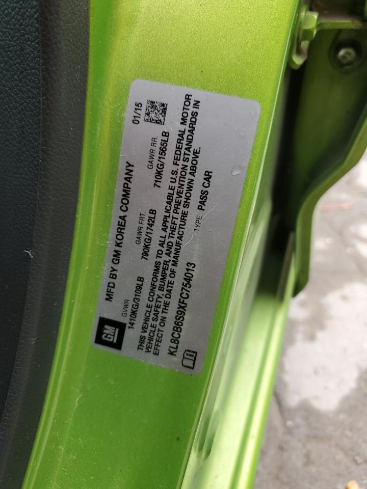 2015 Chevrolet Spark VIN KL8CB6S9XFC754013 Copart auction photo, front end / minor dent/scratches damage thumbnail 12