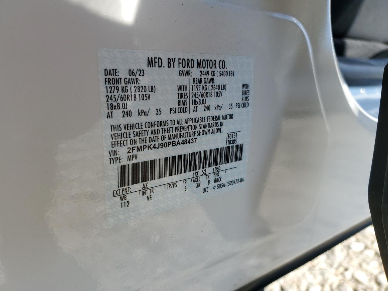 2023 Ford Edge VIN 2FMPK4J90PBA48437 Copart auction photo, front end damage thumbnail 15