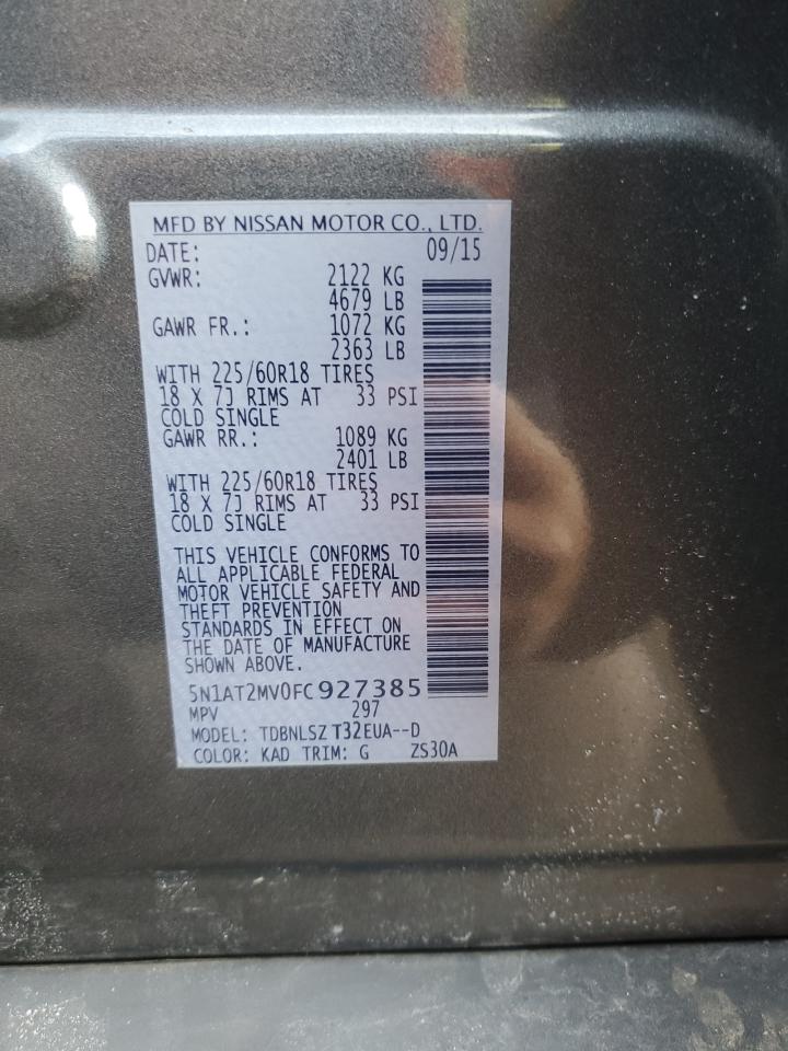 2015 Nissan Rogue VIN 5N1AT2MV0FC927385 Copart auction photo, front end damage thumbnail 14