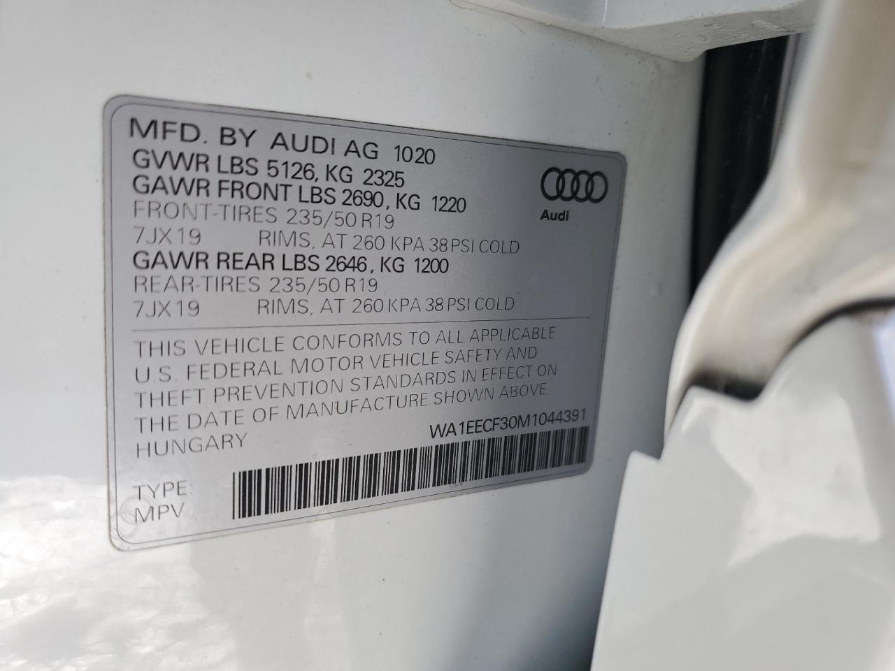 2021 Audi Q3 VIN WA1EECF30M1044391 Copart auction photo, front end damage thumbnail 12