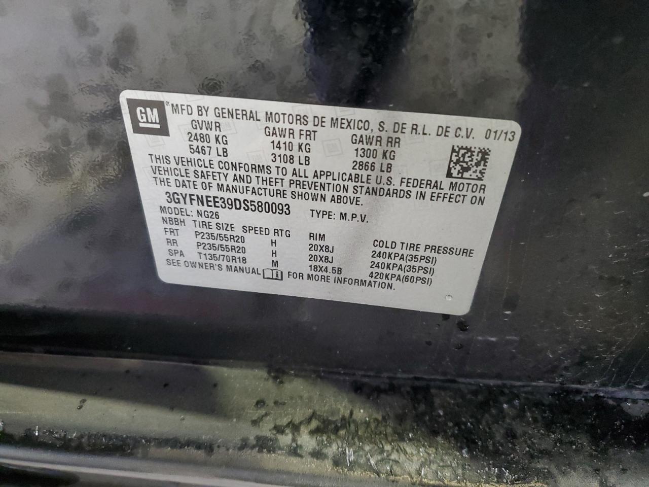 2013 Cadillac SRX VIN 3GYFNEE39DS580093 Copart auction photo, front end / undercarriage damage thumbnail 14