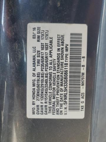 2016 Honda Odyssey VIN 5FNRL5H33GB086118 Copart auction photo, hail damage thumbnail 13