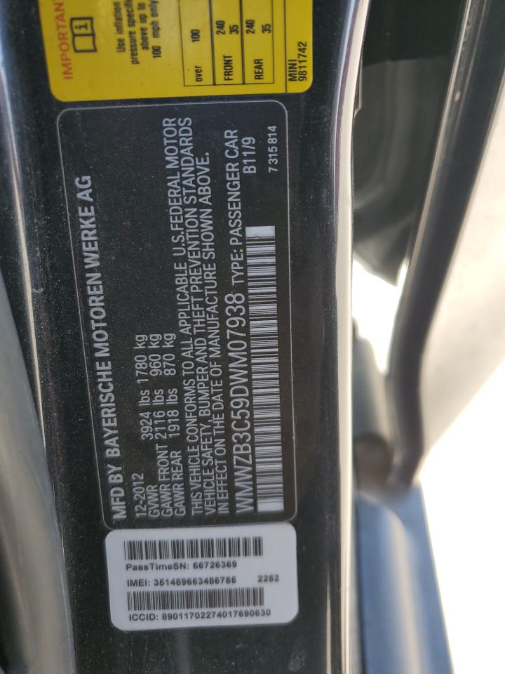 2013 MINI Cooper VIN WMWZB3C59DWM07938 Copart auction photo, front end / hail damage thumbnail 12