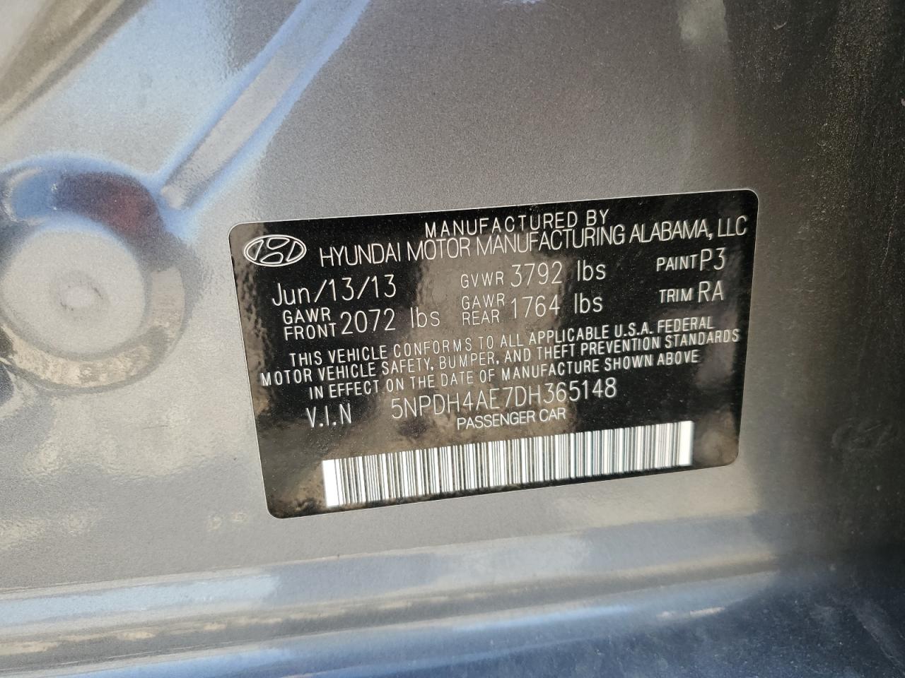 2013 Hyundai Elantra VIN 5NPDH4AE7DH365148 Copart auction photo, front end damage thumbnail 14