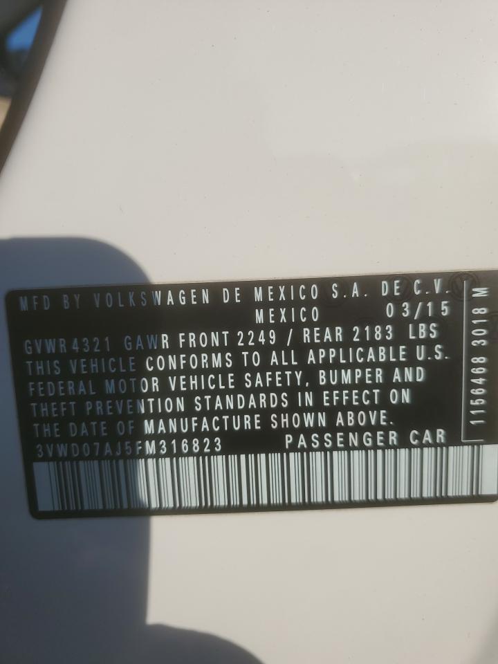 2015 Volkswagen Jetta VIN 3VWD07AJ5FM316823 Copart auction photo, front end damage thumbnail 12