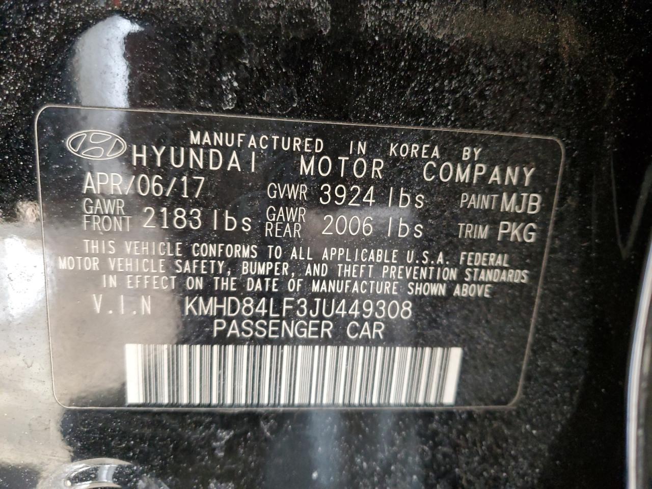2018 Hyundai Elantra VIN KMHD84LF3JU449308 Copart auction photo, front end / side damage thumbnail 12