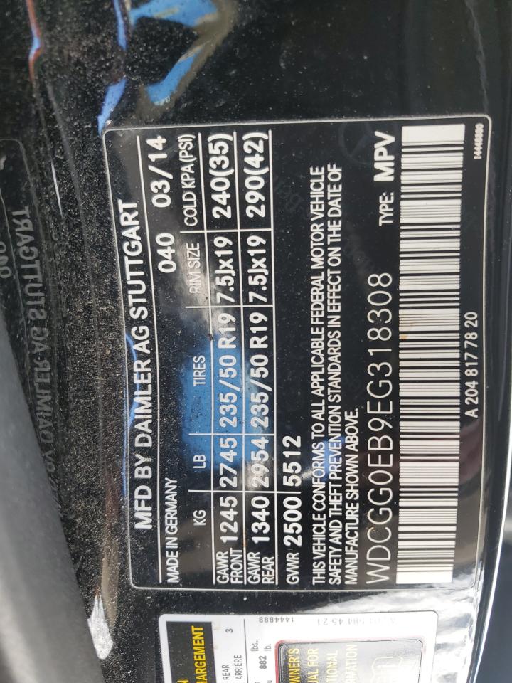 2014 Mercedes-Benz GLK-klasse VIN WDCGG0EB9EG318308 Copart auction photo, front end damage thumbnail 13