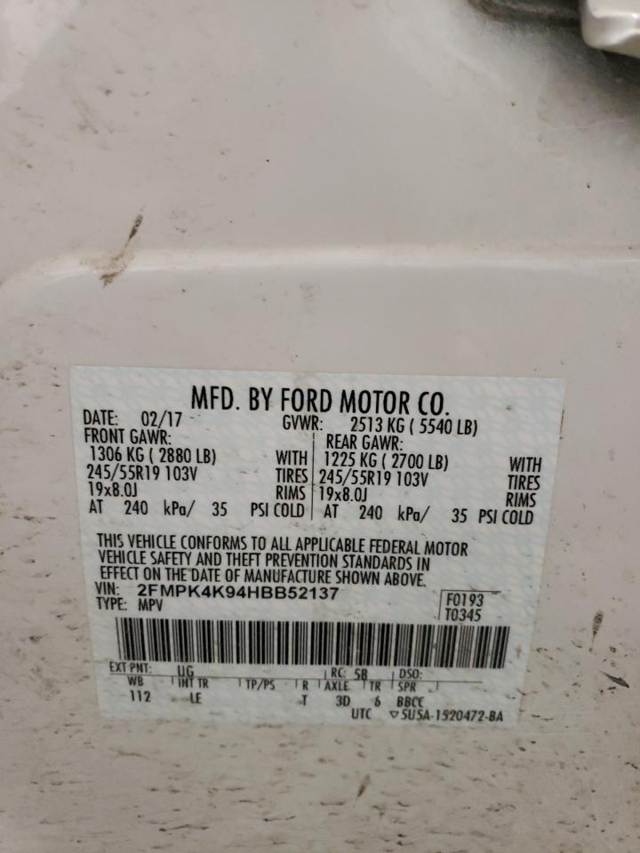 2017 Ford Edge VIN 2FMPK4K94HBB52137 Copart auction photo, all over / hail damage thumbnail 15
