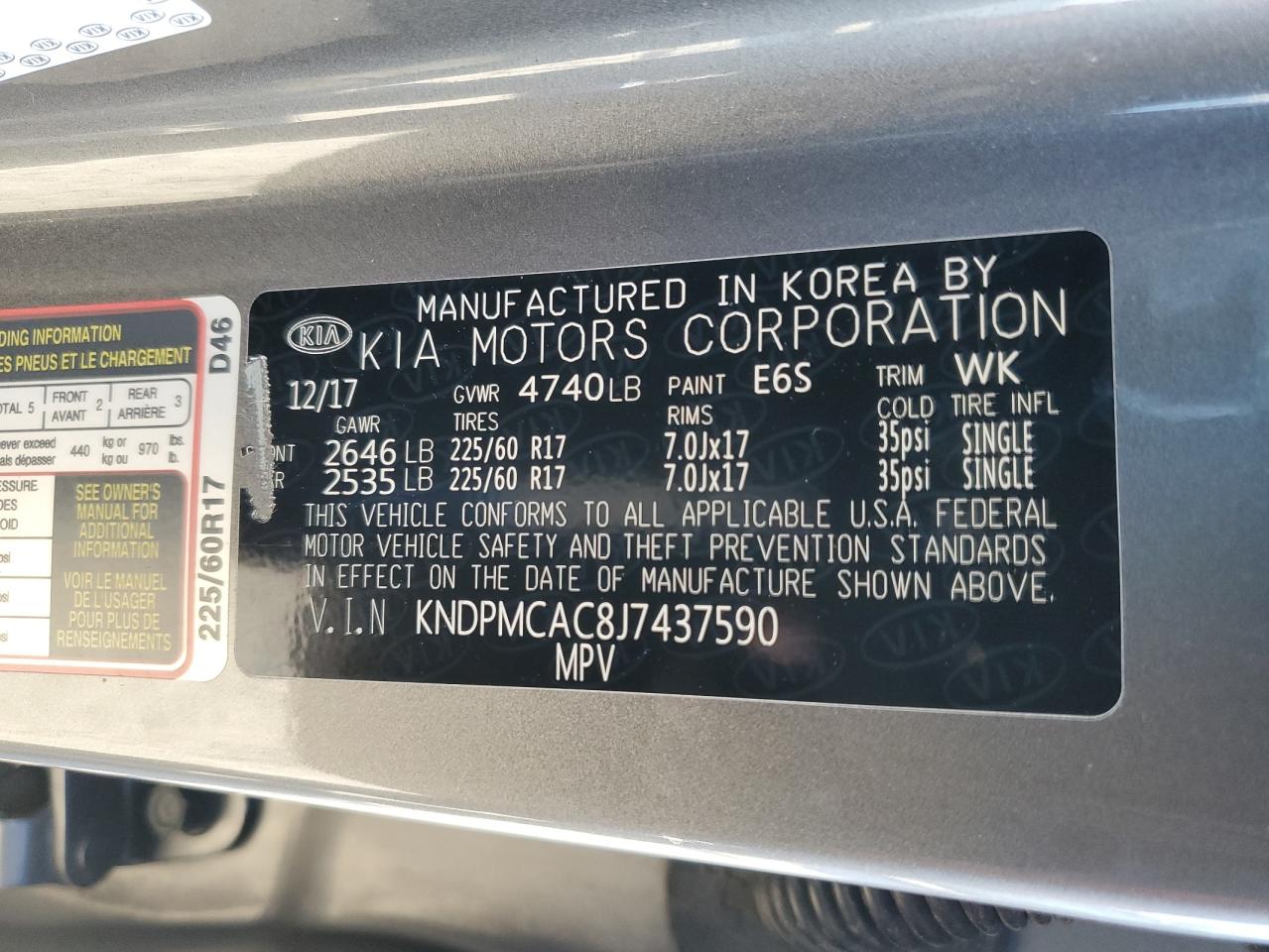 2018 KIA Sportage VIN KNDPMCAC8J7437590 Copart auction photo, rear end damage thumbnail 13