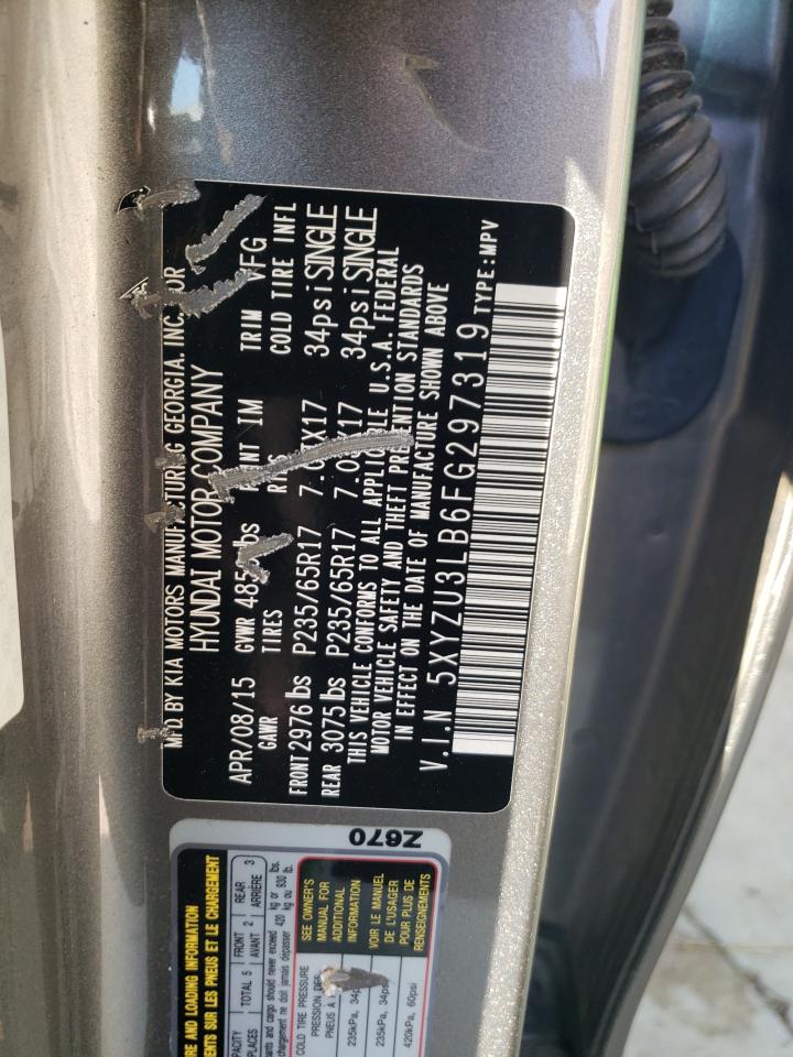 2015 Hyundai Santa Fe VIN 5XYZU3LB6FG297319 Copart auction photo, front end damage thumbnail 14