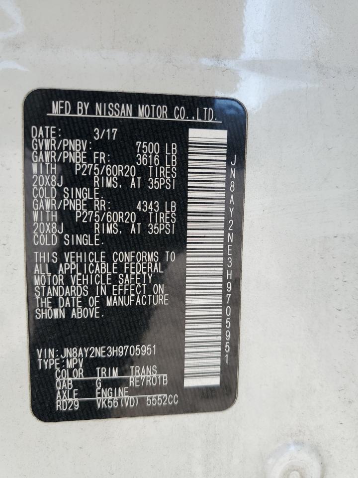 2017 Nissan Armada VIN JN8AY2NE3H9705951 Copart auction photo, front end damage thumbnail 13