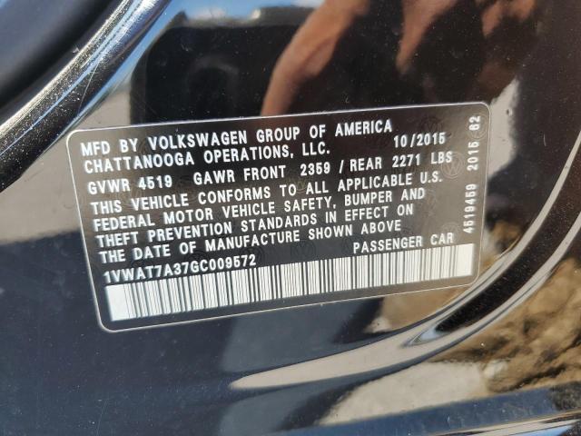 2016 Volkswagen Passat VIN 1VWAT7A37GC009572 Copart auction photo, rear end damage thumbnail 12
