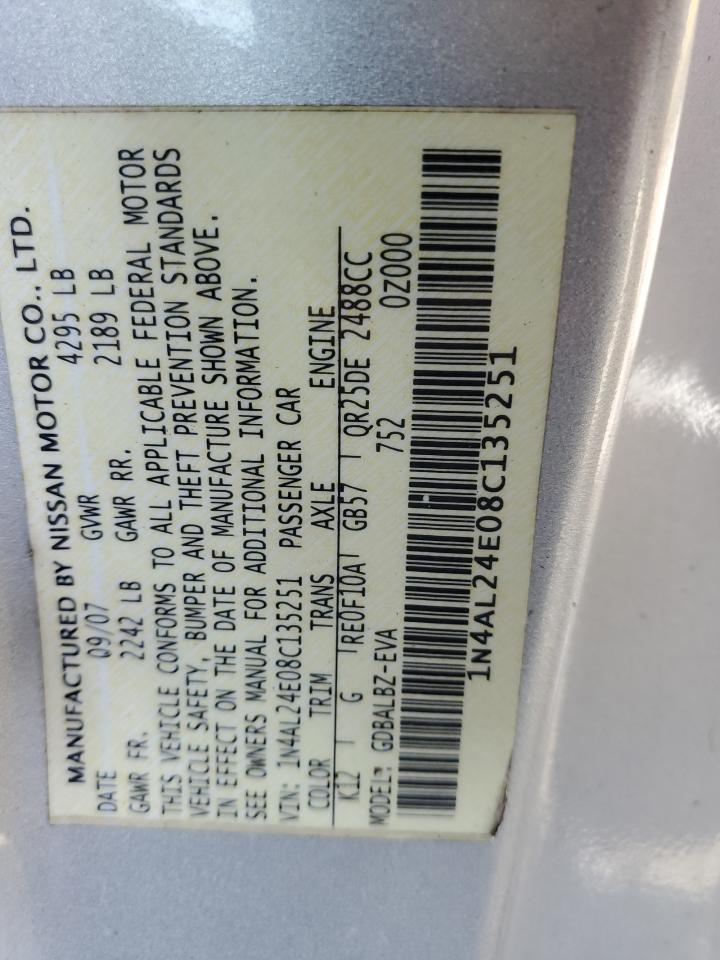 2008 Nissan Altima VIN 1N4AL24E08C135251 Copart auction photo, side / minor dent/scratches damage thumbnail 14