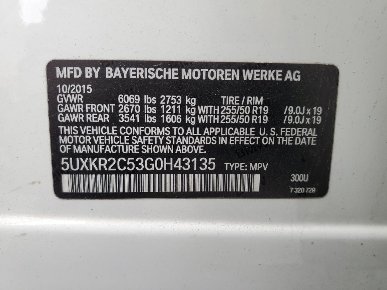 2016 BMW X5 VIN 5UXKR2C53G0H43135 Copart auction photo, front end damage thumbnail 13