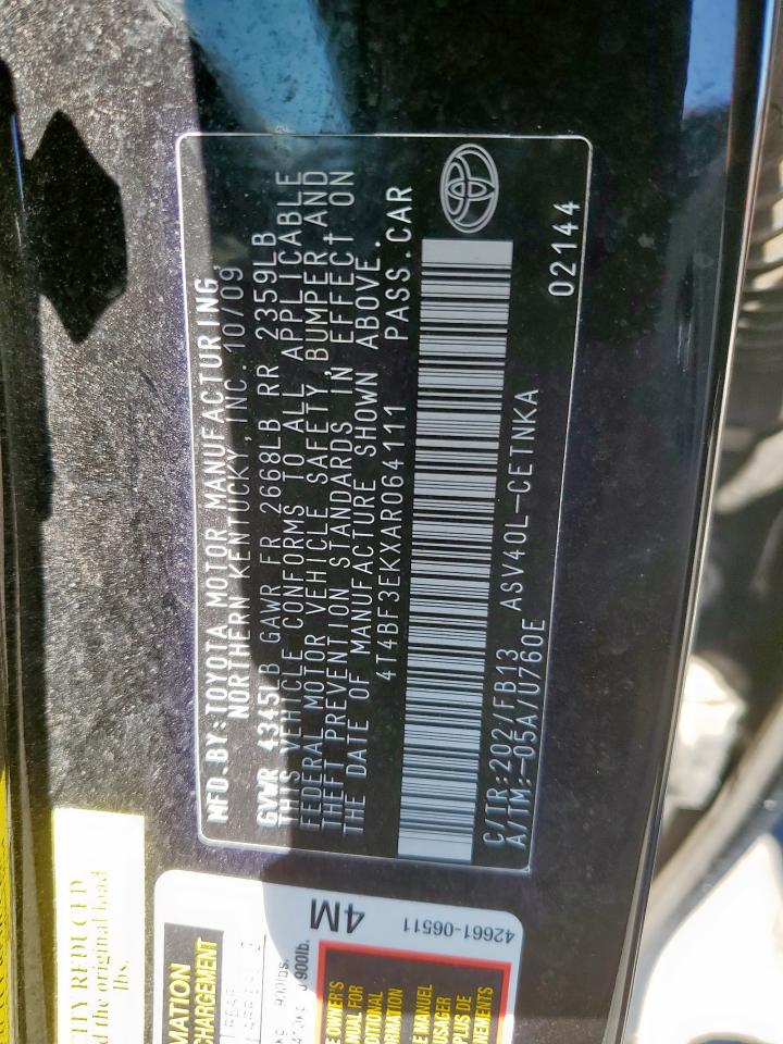 2010 Toyota Camry VIN 4T4BF3EKXAR064111 Copart auction photo, normal wear / minor dent/scratches damage thumbnail 12