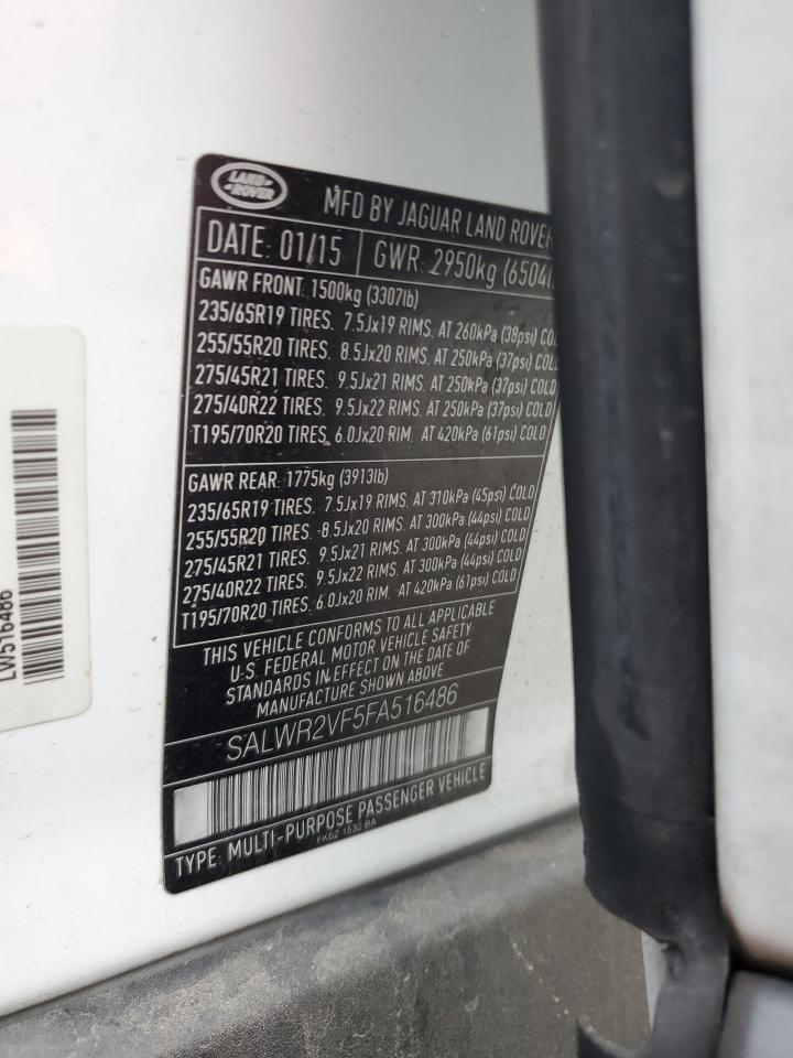 2015 Land Rover Range Rover VIN SALWR2VF5FA516486 Copart auction photo, rear end damage thumbnail 14