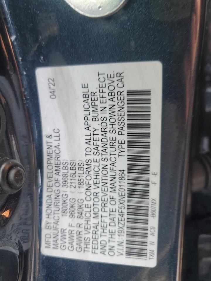 2022 Honda Insight VIN 19XZE4F5XNE011864 Copart auction photo, rear end / mechanical damage thumbnail 12