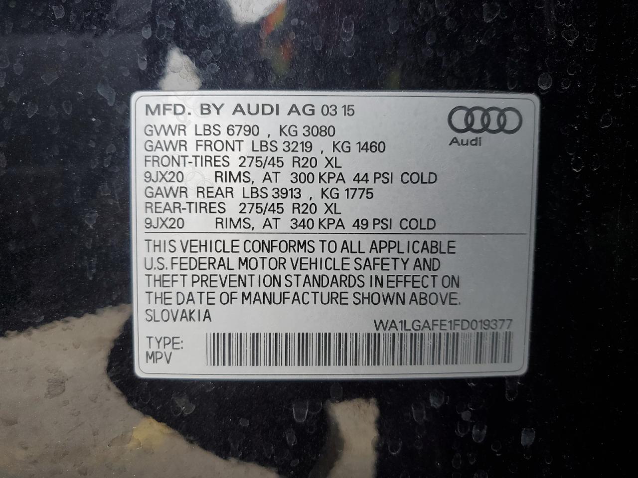 2015 Audi Q7 VIN WA1LGAFE1FD019377 Copart auction photo, front end damage thumbnail 13
