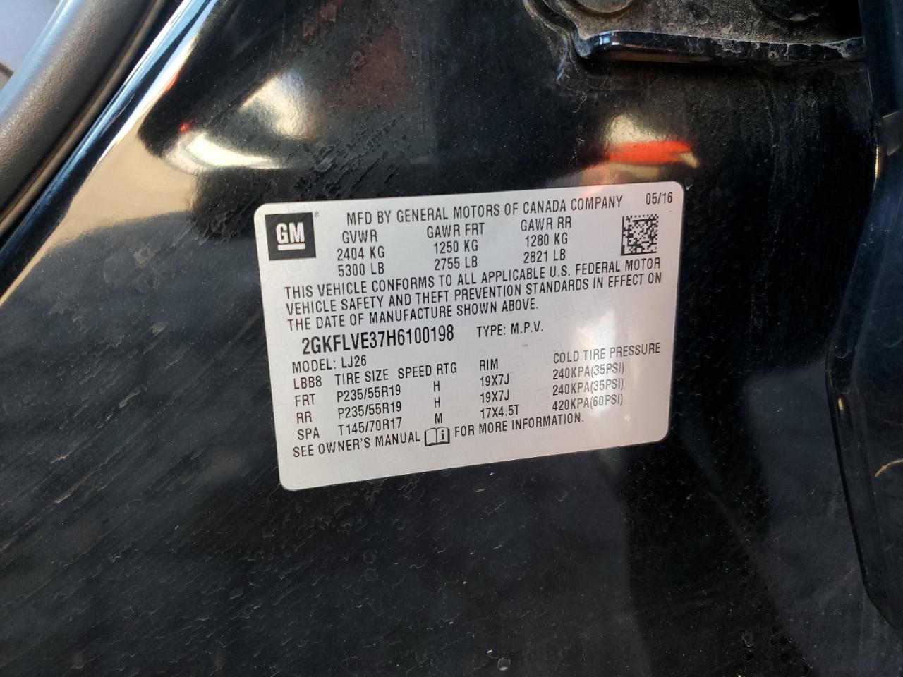 2017 GMC Terrain VIN 2GKFLVE37H6100198 Copart auction photo, front end damage thumbnail 15