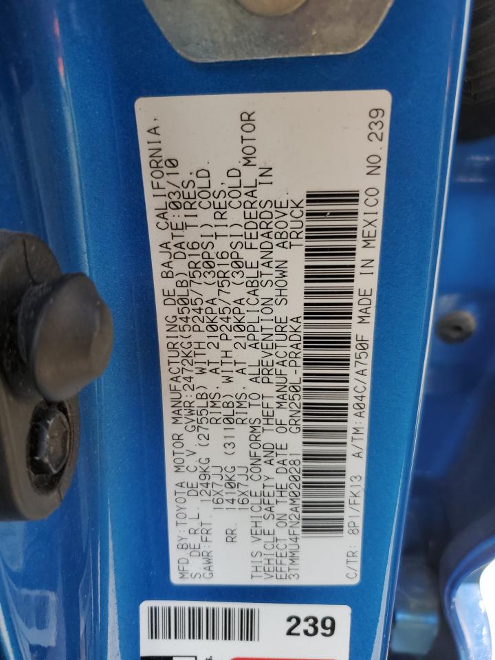 2010 Toyota Tacoma VIN 3TMMU4FN2AM020281 Copart auction photo, front end / undercarriage damage thumbnail 12