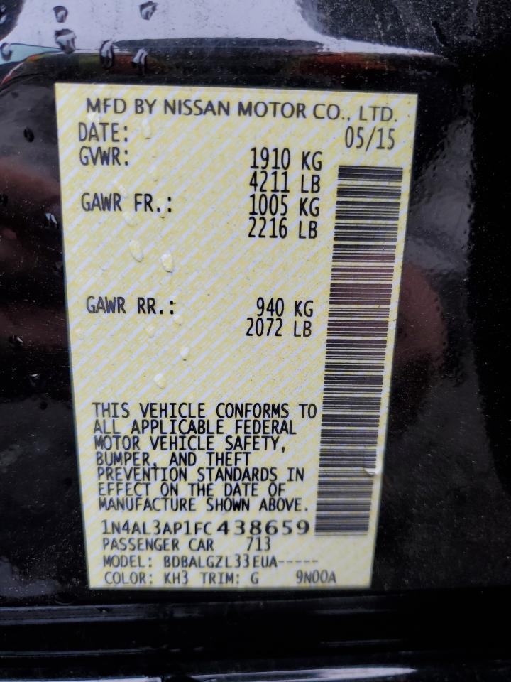 2015 Nissan Altima VIN 1N4AL3AP1FC438659 Copart auction photo, rear end / front end damage thumbnail 15