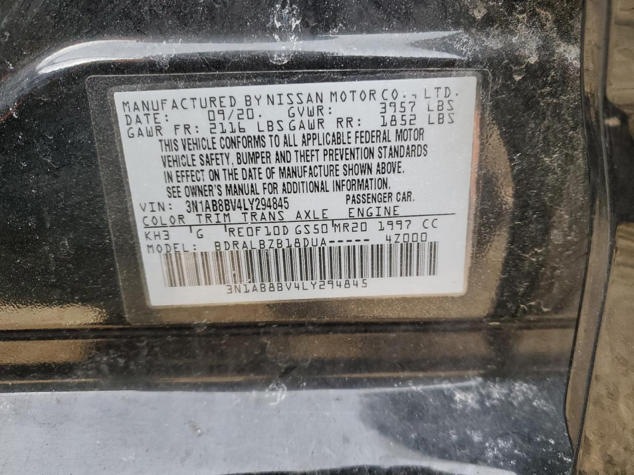 2020 Nissan Sentra VIN 3N1AB8BV4LY294845 Copart auction photo, front end damage thumbnail 12