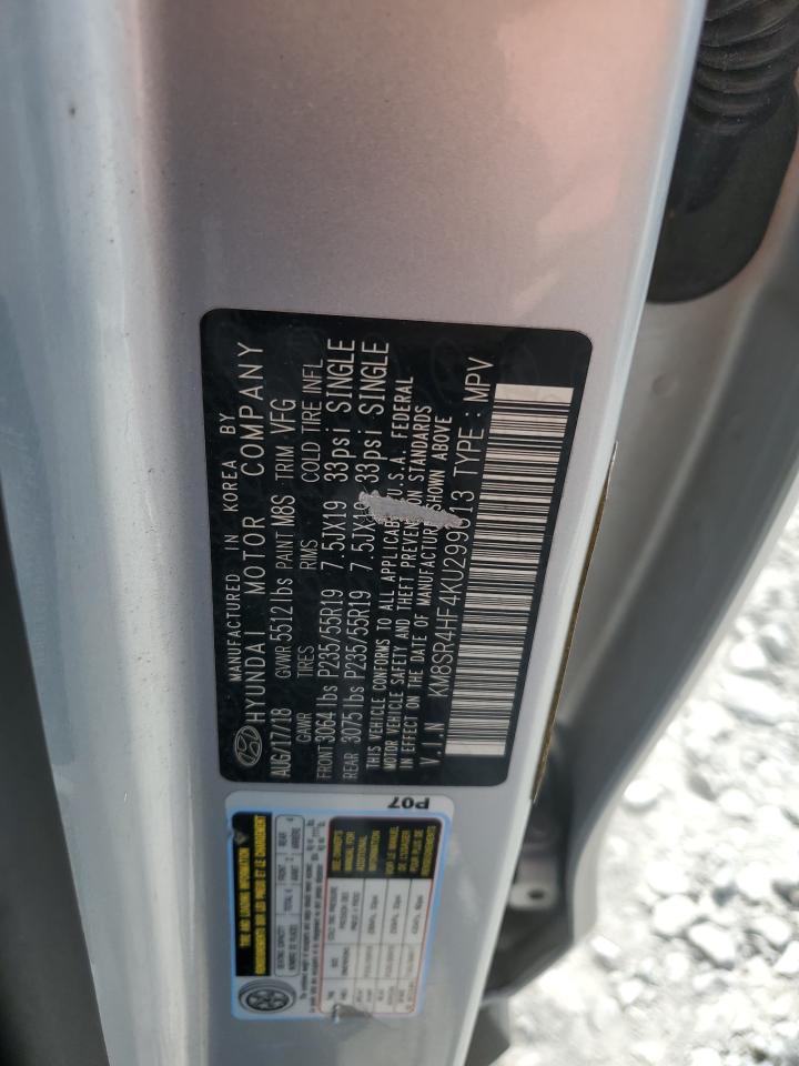 2019 Hyundai Santa Fe VIN KM8SR4HF4KU299613 Copart auction photo, rear end damage thumbnail 14