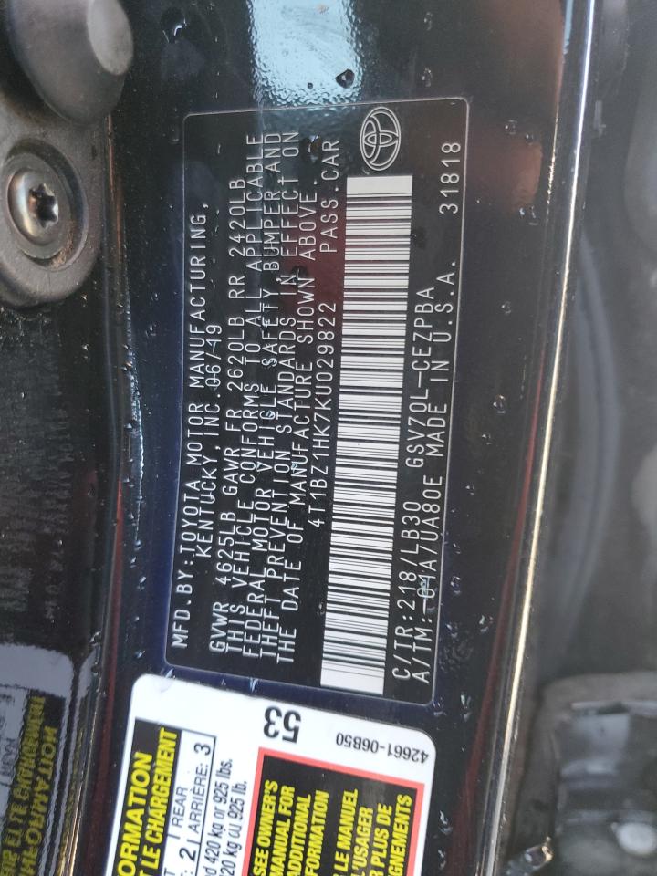 2019 Toyota Camry VIN 4T1BZ1HK7KU029822 Copart auction photo, front end / side damage thumbnail 13