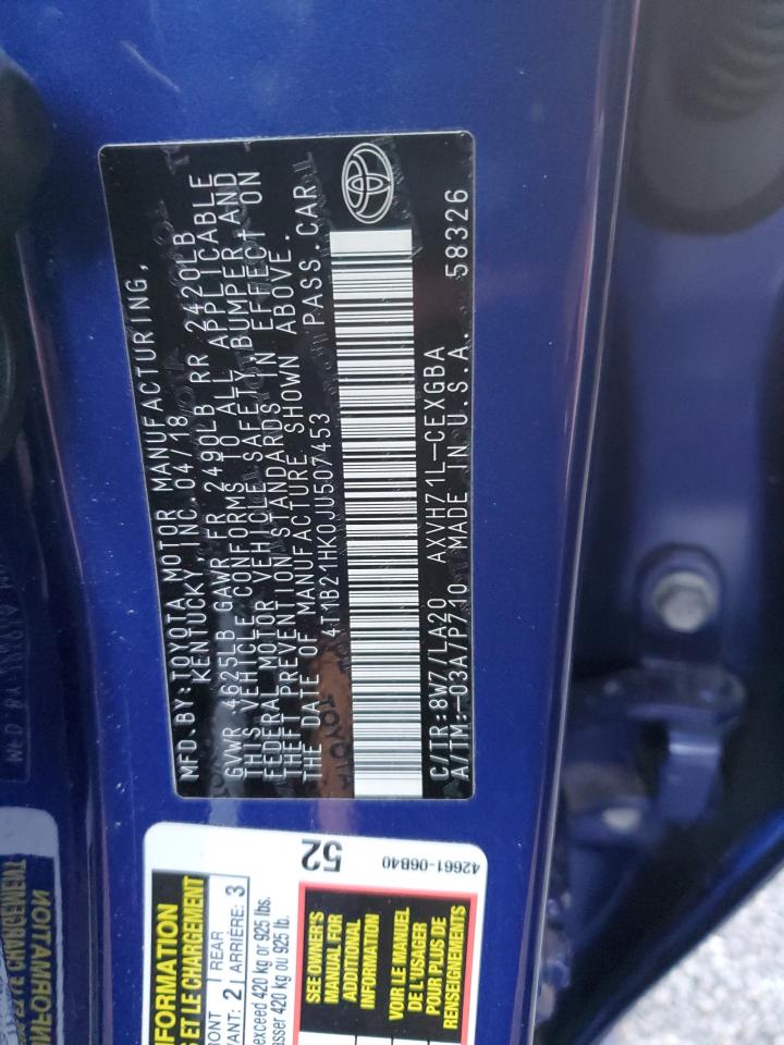 2018 Toyota Camry VIN 4T1B21HK0JU507453 Copart auction photo, front end / minor dent/scratches damage thumbnail 12
