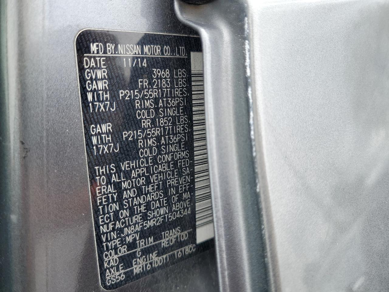 2015 Nissan Juke VIN JN8AF5MR2FT504344 Copart auction photo, normal wear / minor dent/scratches damage thumbnail 13