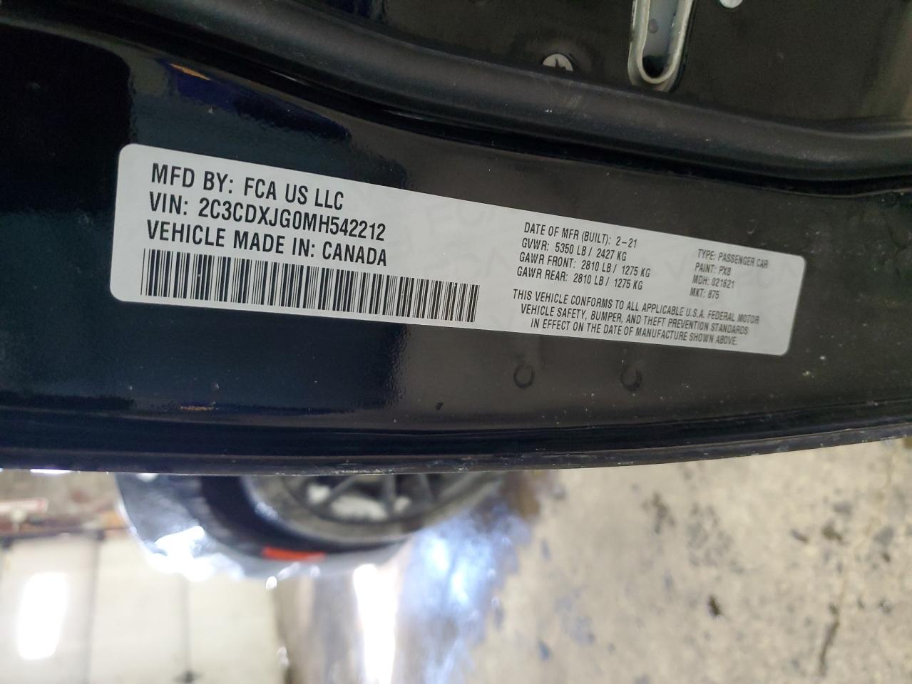 2021 Dodge Charger VIN 2C3CDXJG0MH542212 Copart auction photo, all over damage thumbnail 12