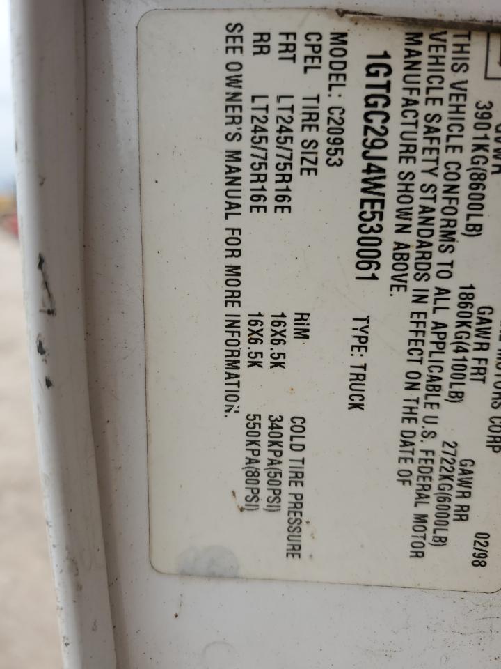 1998 GMC Sierra VIN 1GTGC29J4WE530061 Copart auction photo, side / rear end damage thumbnail 14