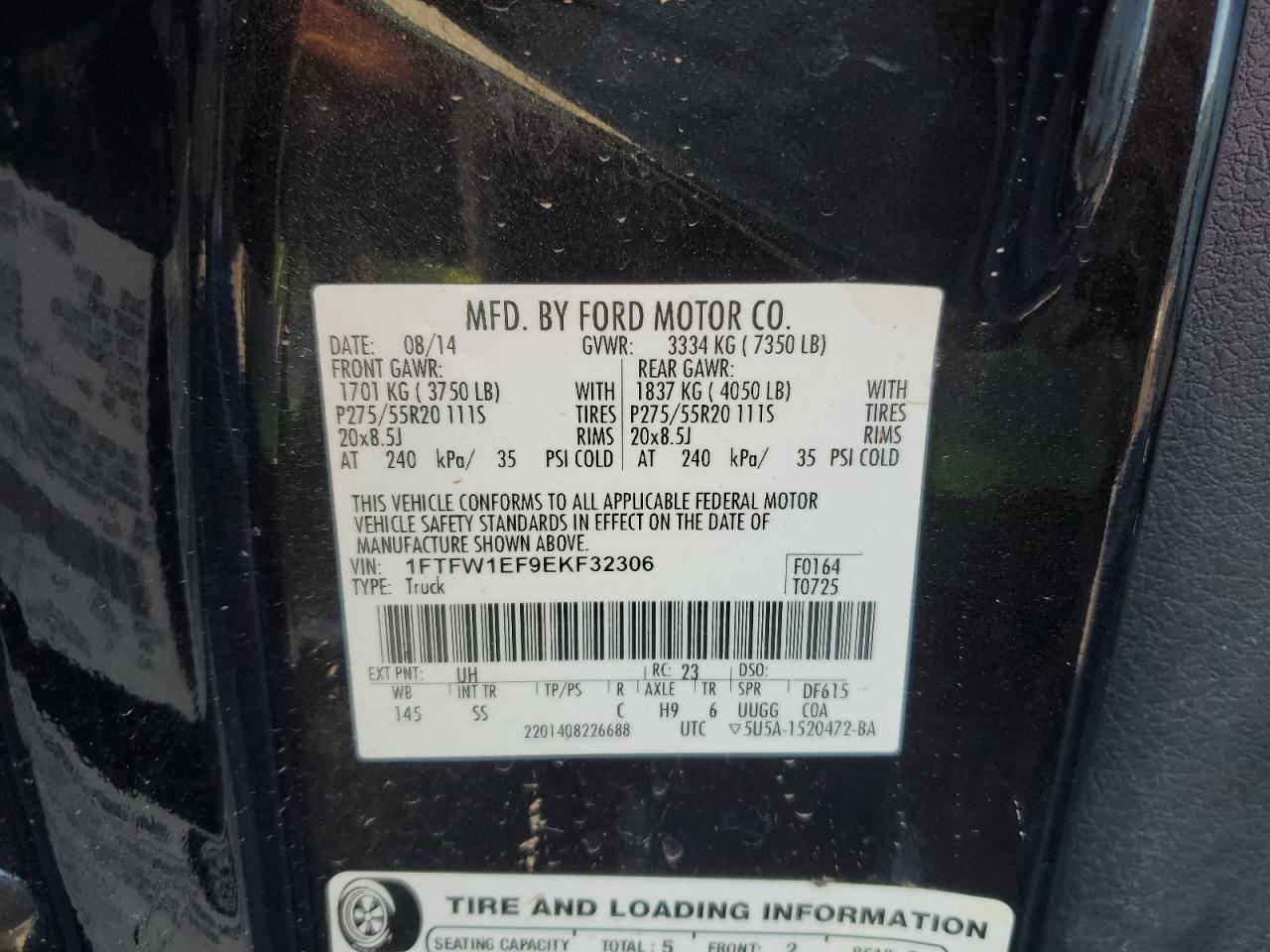 2014 Ford F-150 VIN 1FTFW1EF9EKF32306 Copart auction photo, all over damage thumbnail 14