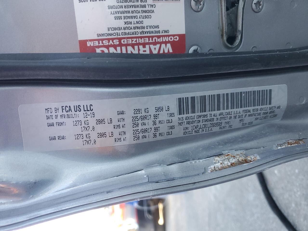 2020 Jeep Grand Cherokee VIN 1C4PJLCB1LD569589 Copart auction photo, side damage thumbnail 14