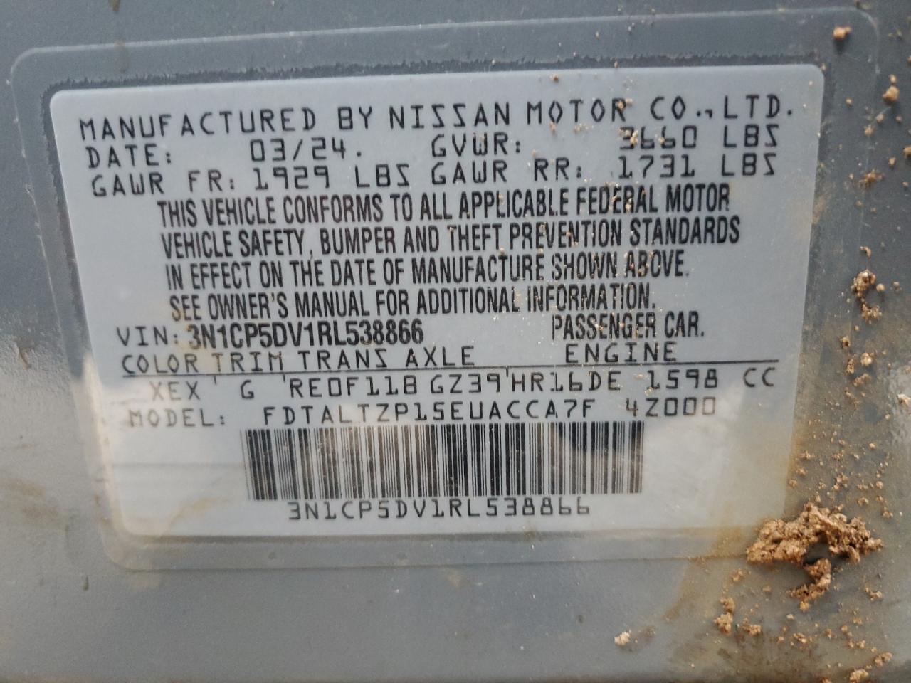 2024 Nissan Kicks VIN 3N1CP5DV1RL538866 Copart auction photo, front end damage thumbnail 15