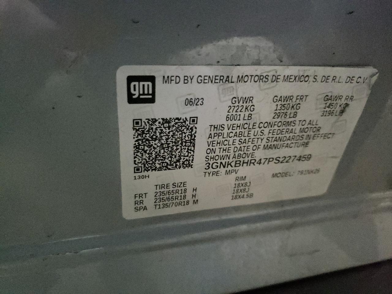 2023 Chevrolet Blazer VIN 3GNKBHR47PS227459 Copart auction photo, side / minor dent/scratches damage thumbnail 13