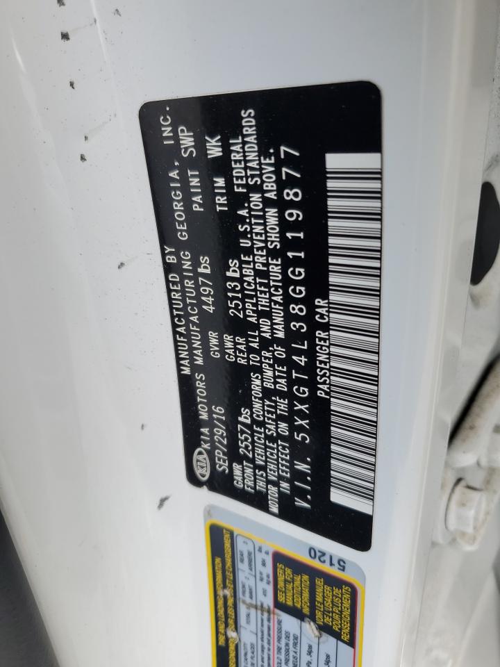 2016 KIA Optima VIN 5XXGT4L38GG119877 Copart auction photo, front end / side damage thumbnail 12