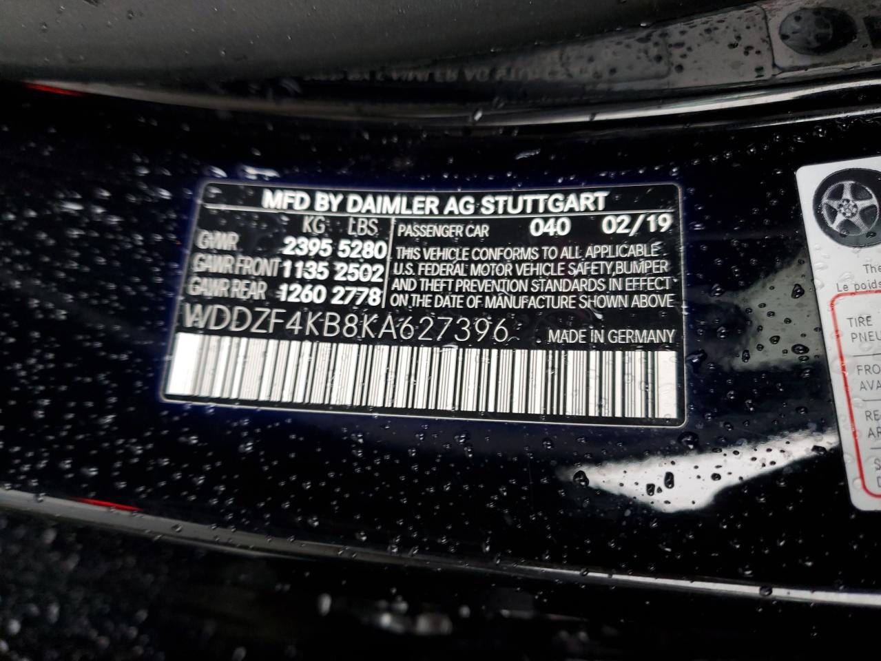 2019 Mercedes-Benz E-klasse VIN WDDZF4KB8KA627396 Copart auction photo, rear end / front end damage thumbnail 14