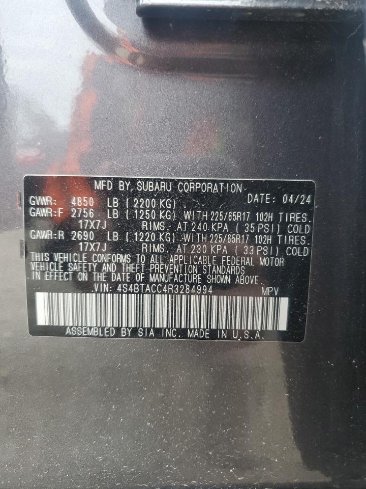 2024 Subaru Outback VIN 4S4BTACC4R3284994 Copart auction photo, front end / minor dent/scratches damage thumbnail 14
