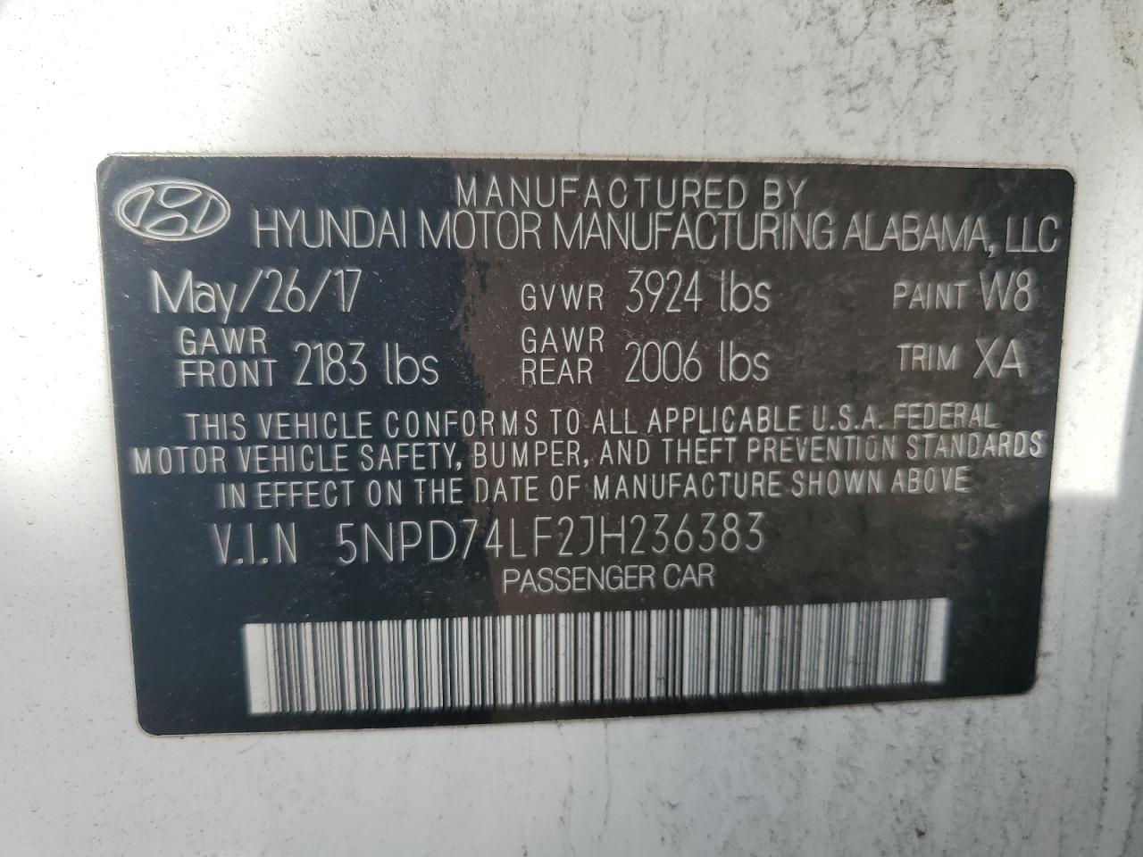 2018 Hyundai Elantra VIN 5NPD74LF2JH236383 Copart auction photo, front end damage thumbnail 13