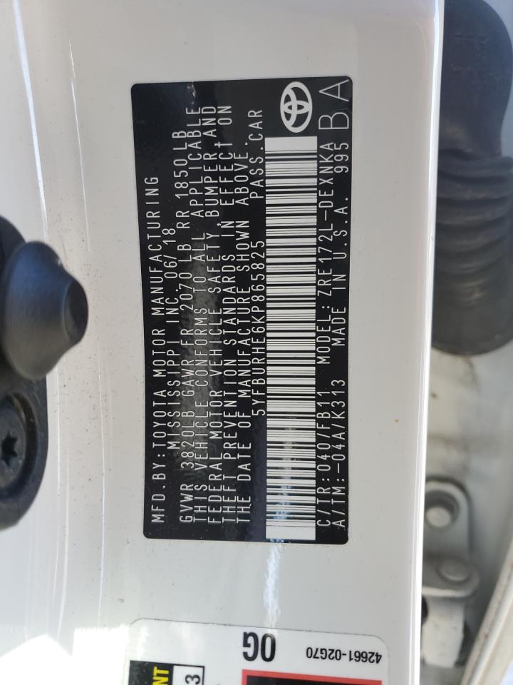 2019 Toyota Corolla VIN 5YFBURHE6KP865825 Copart auction photo, rear end / side damage thumbnail 15