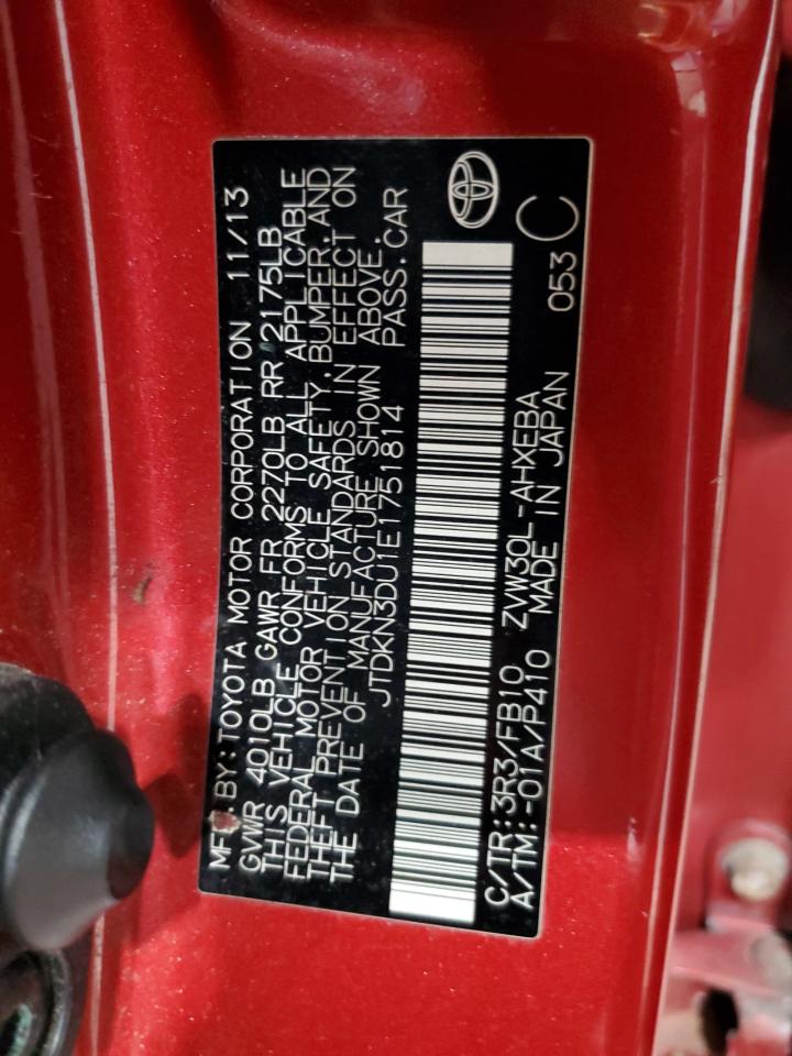 2014 Toyota Prius VIN JTDKN3DU1E1751814 Copart auction photo, front end damage thumbnail 14
