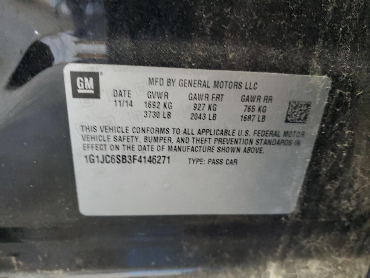 2015 Chevrolet Sonic VIN 1G1JC6SB3F4146271 Copart auction photo, front end / mechanical damage thumbnail 12