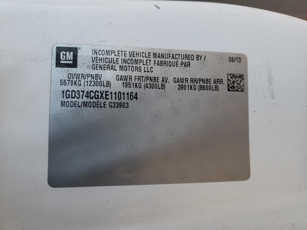 2014 GMC Savana VIN 1GD374CGXE1101164 Copart auction photo, front end damage thumbnail 14