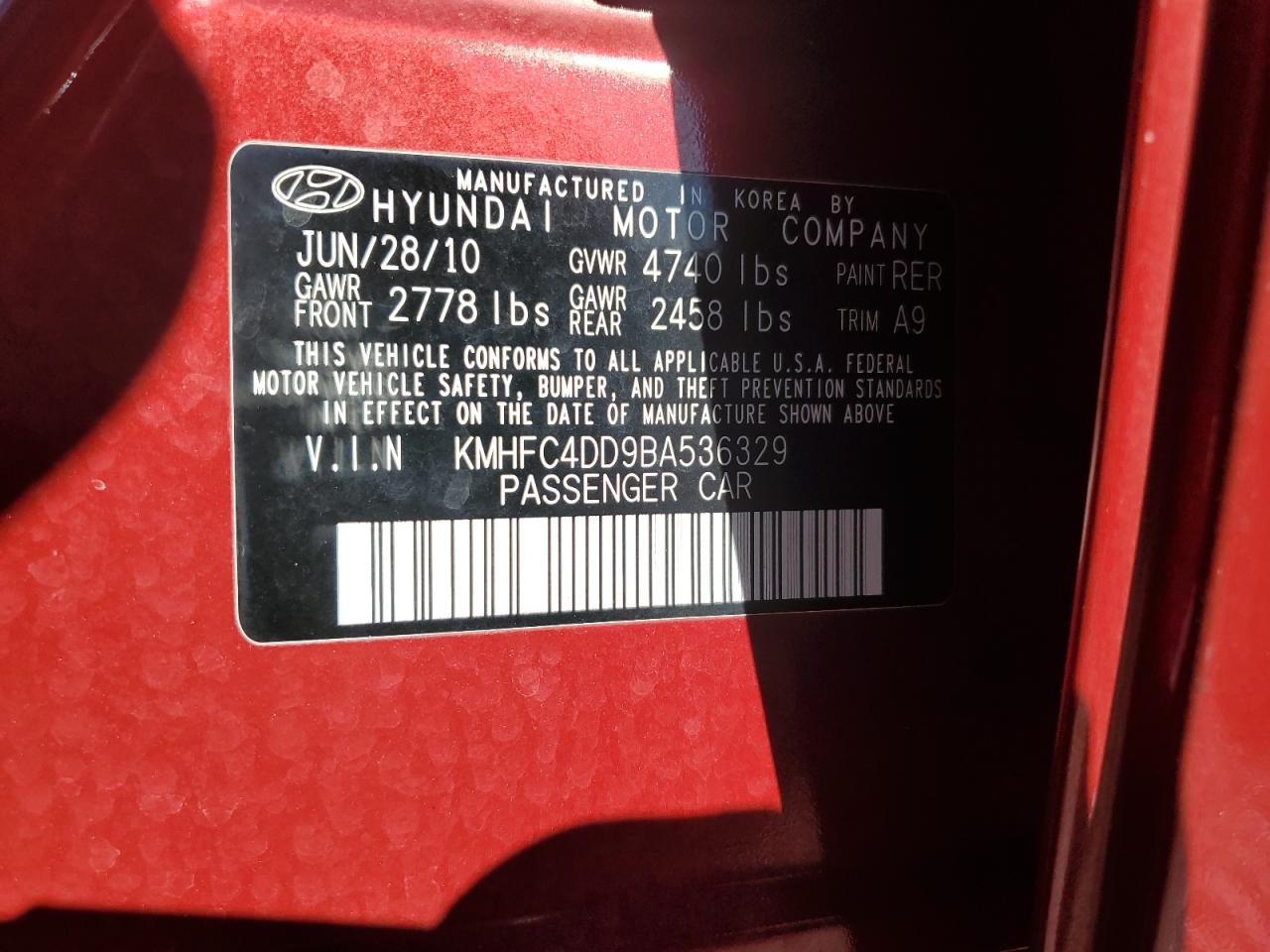 2011 Hyundai Azera VIN KMHFC4DD9BA536329 Copart auction photo, front end damage thumbnail 12