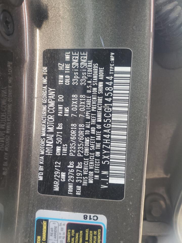 2012 Hyundai Santa Fe VIN 5XYZH4AG5CG145844 Copart auction photo, rear end damage thumbnail 13