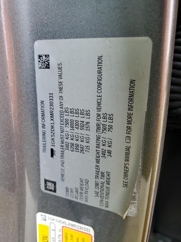 2021 GMC Yukon VIN 1GKS2DKLXMR230331 Copart auction photo, burn damage thumbnail 13