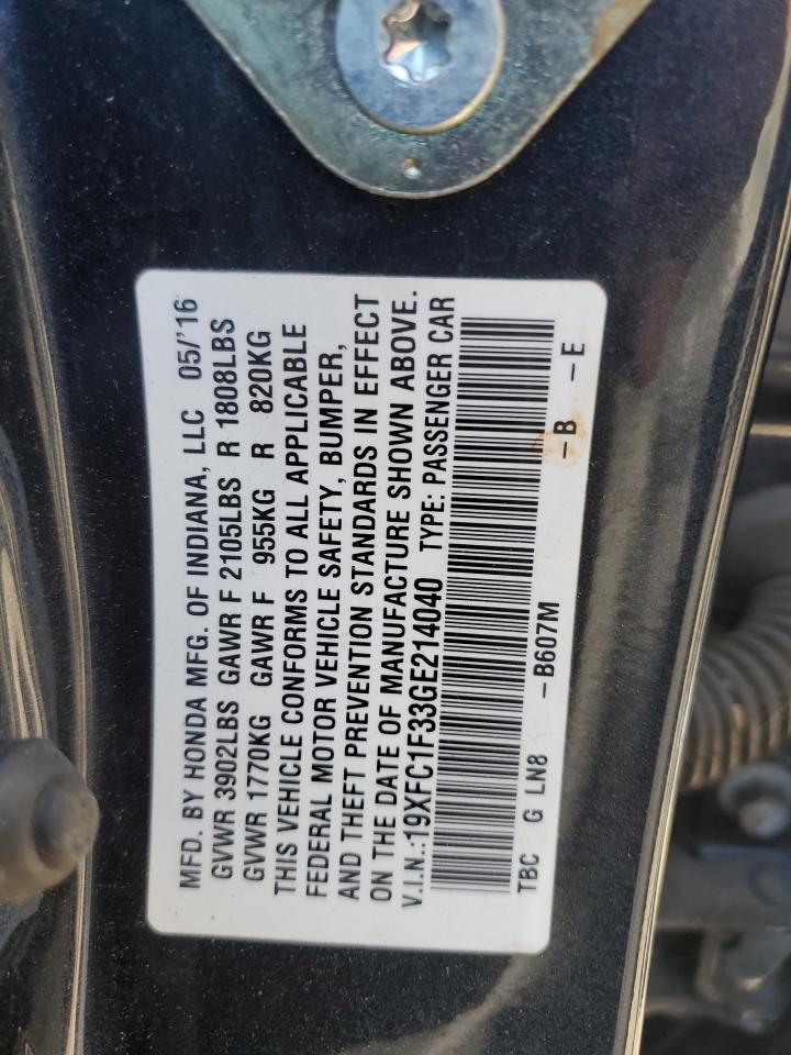 2016 Honda Civic VIN 19XFC1F33GE214040 Copart auction photo, front end damage thumbnail 14