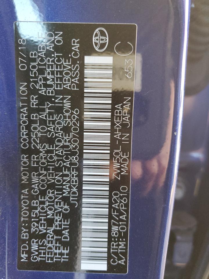 2018 Toyota Prius VIN JTDKBRFU8J3070296 Copart auction photo, rear end damage thumbnail 13