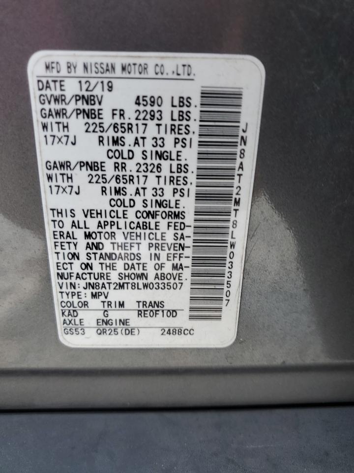 2020 Nissan Rogue VIN JN8AT2MT8LW033507 Copart auction photo, front end / side damage thumbnail 15